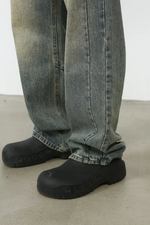 Faded Wash Baggy Carpenter Jeans in Medium
