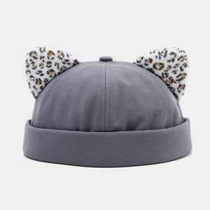 hat in slate gray featuring cat ears and fitted fit
