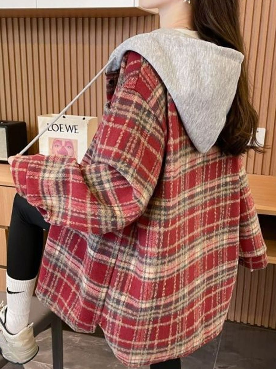 shacket in Black-Ultra-Soft Fleece-lined with plaid and buttoned cuffs
