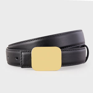 Black leather casual belt with a gold rectangular buckle