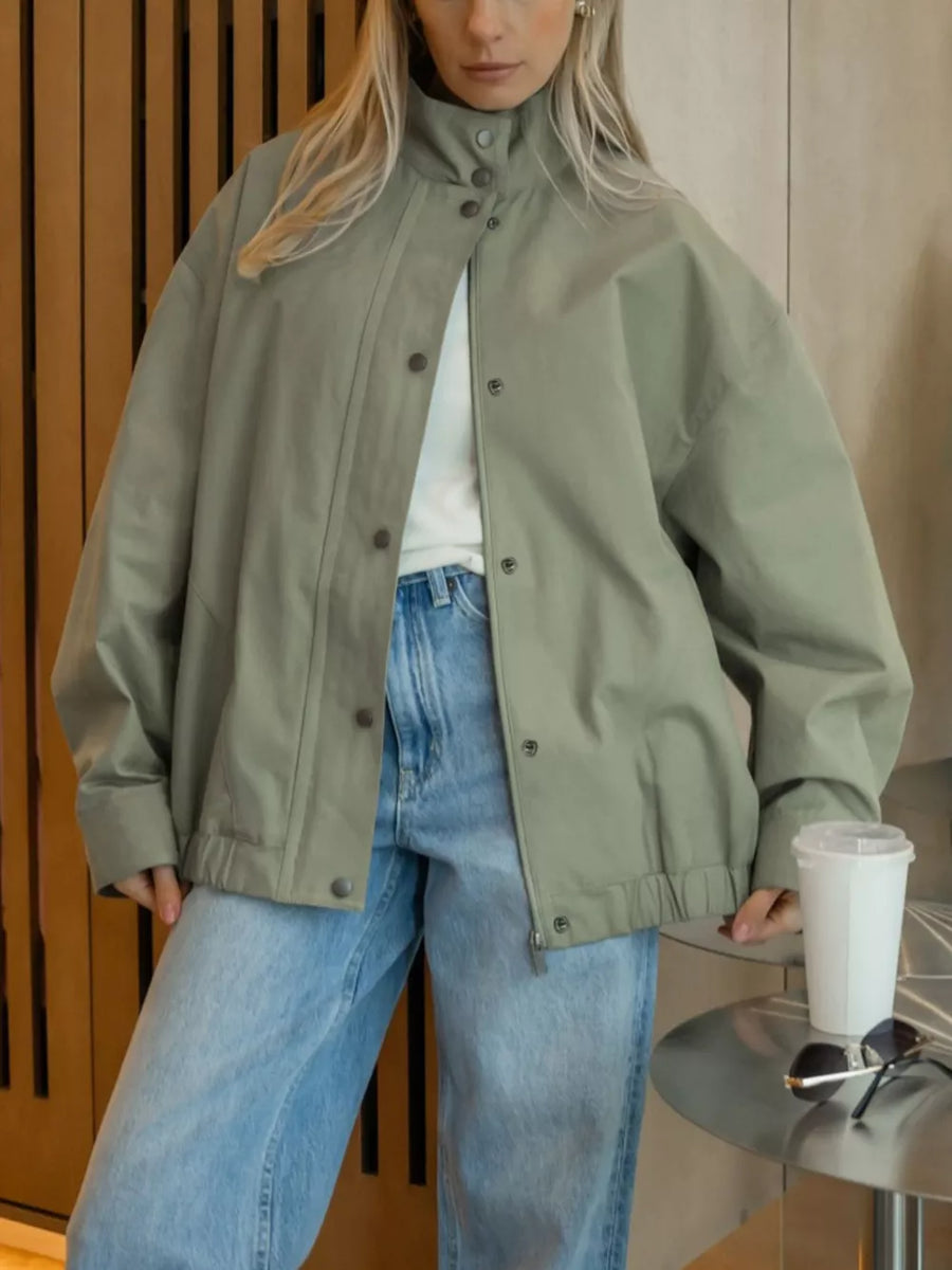 Light Green relaxed bomber jacket with collared