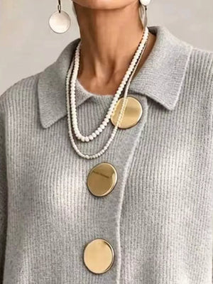 Light Gray relaxed cardigan with collared