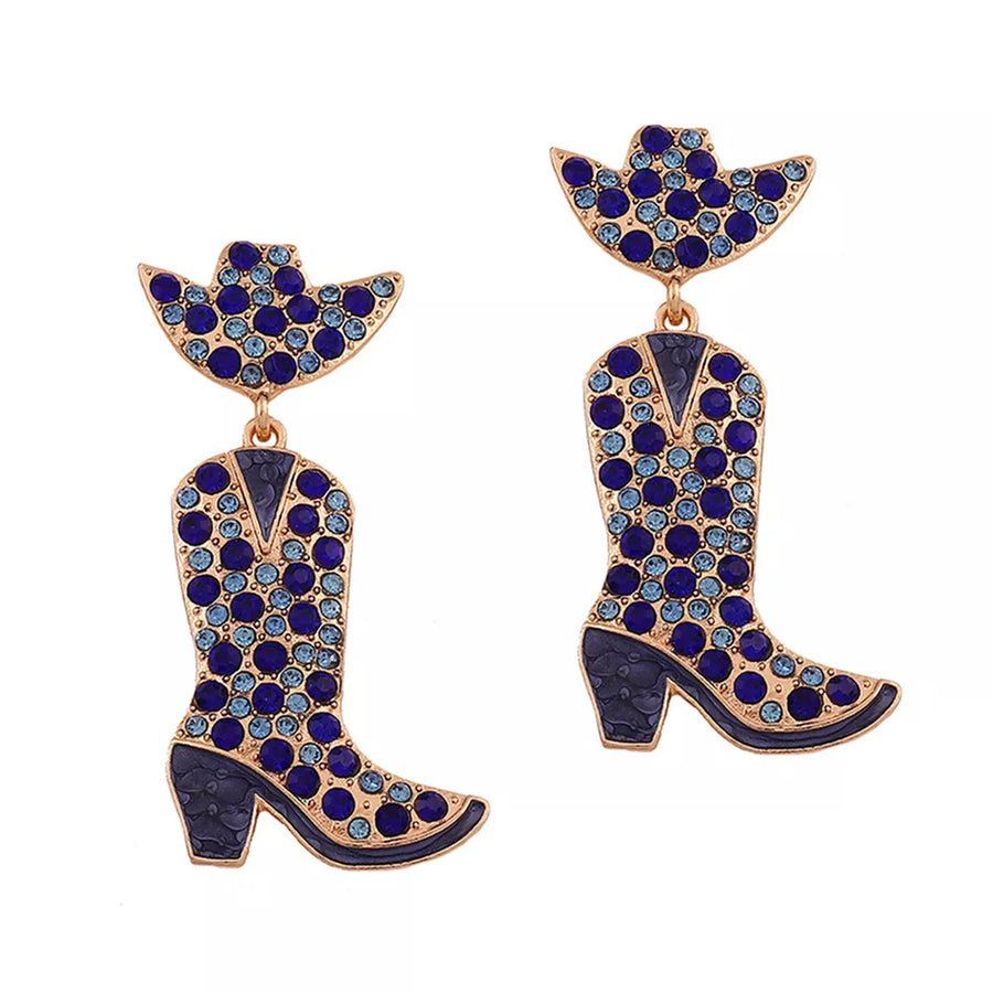 18k Gold-plated Rhinestone Cowboy Boot Earrings in Rose Red with rhinestone embellishment