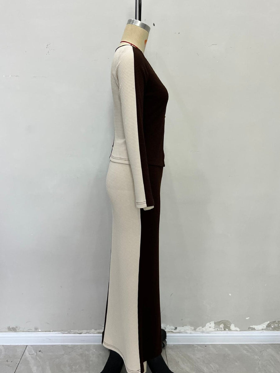 modern skirt set in Apricot with v-neck