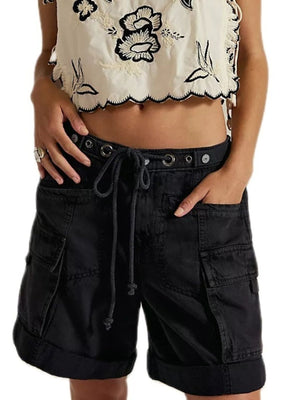 Black cargo shorts with bermuda and drawstring