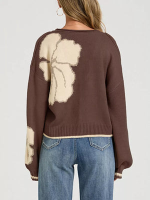 cardigan in Brown with floral and buttoned