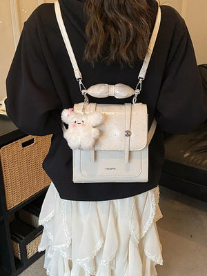 backpack featuring polka dot in Cream White with PU Leather Imported Size & texture