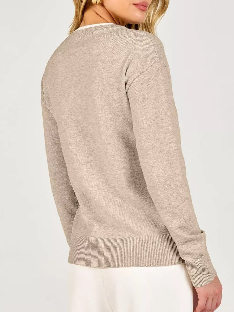 classic pullover sweater in Apricot with henley