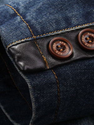 Men's denim blazer with leather trim and button detail