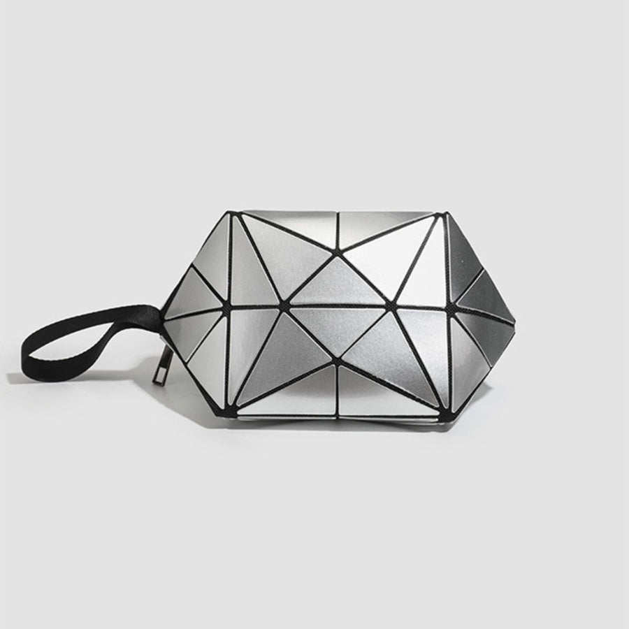 Geometric Metallic Silver Clutch in Silver with metallic