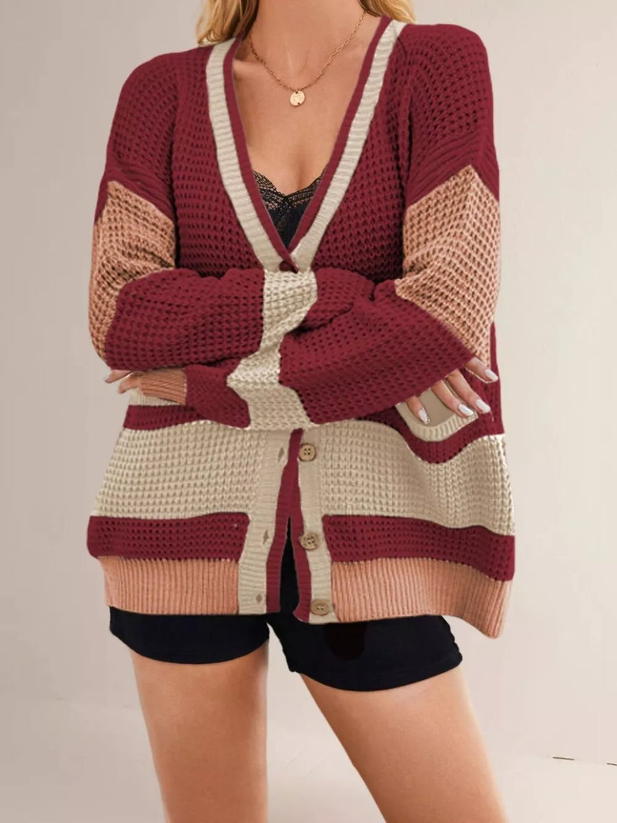 Khaki oversized cardigan with v-neck
