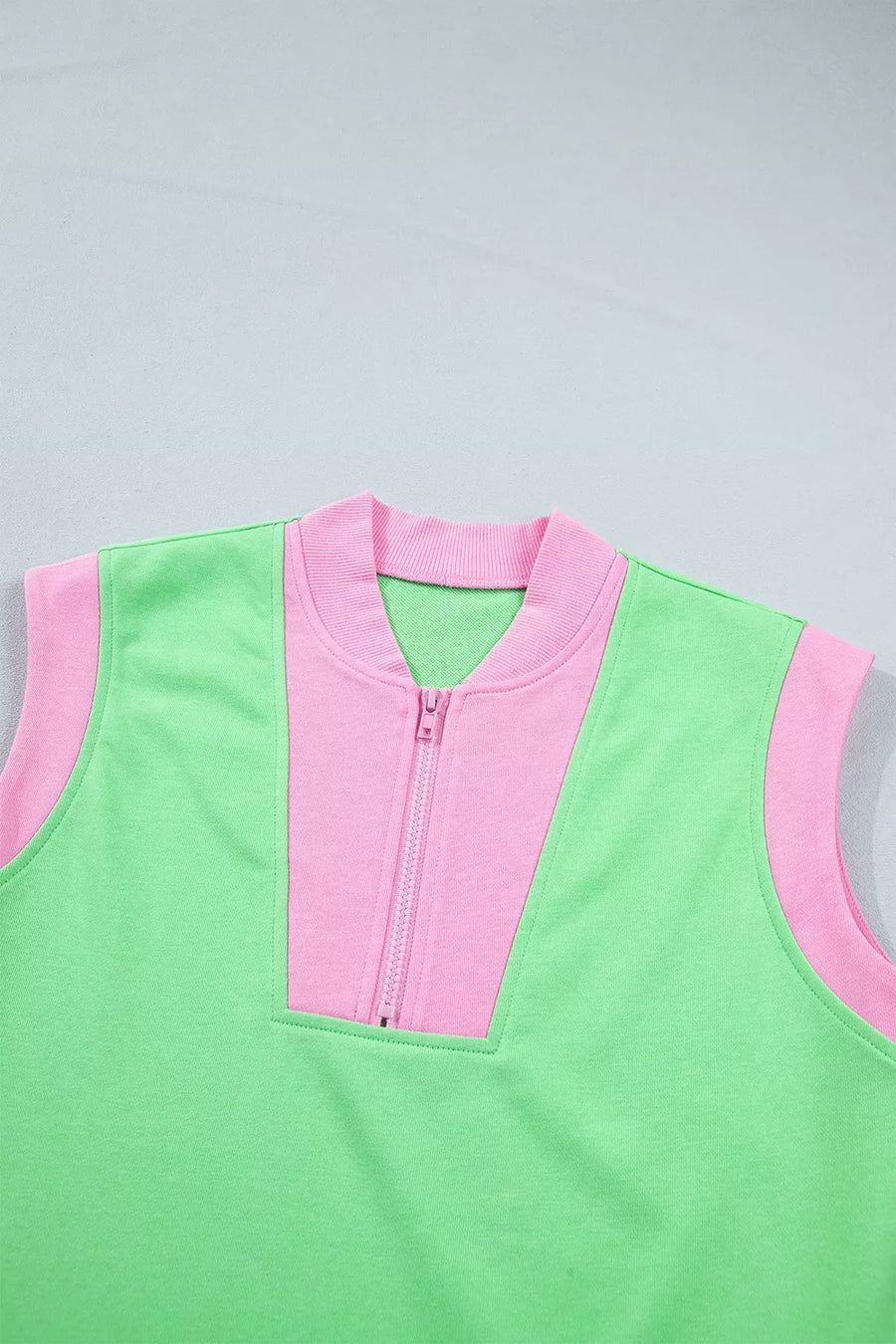 Neon Green with Color Block Half Zip Top & Shorts Set in Neon Green