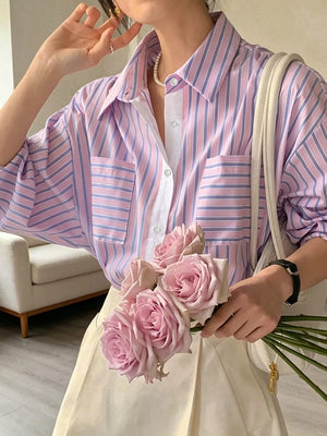 blue relaxed button-down shirt with collared