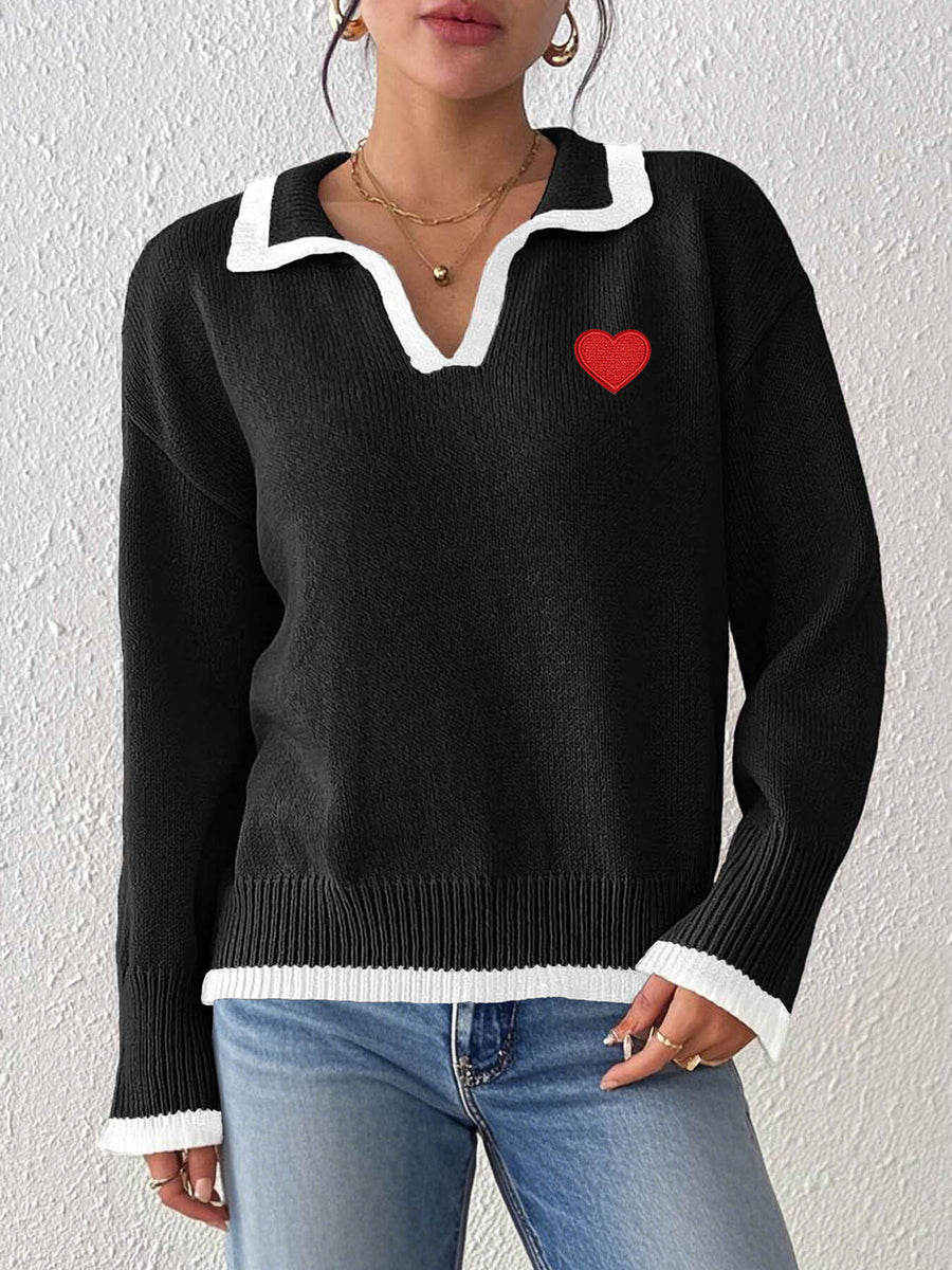 preppy pullover sweater in black with collared