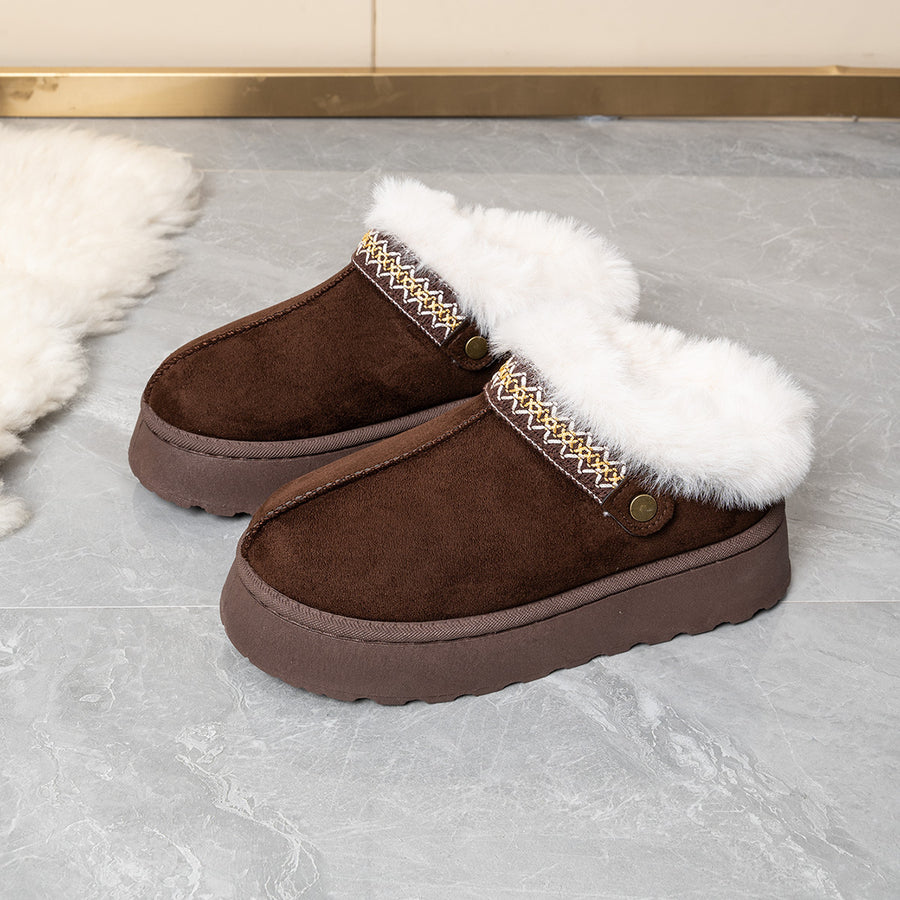 Slip-On Suede Round Toe Platform Ankle Boots in Coffee Brown with round toe