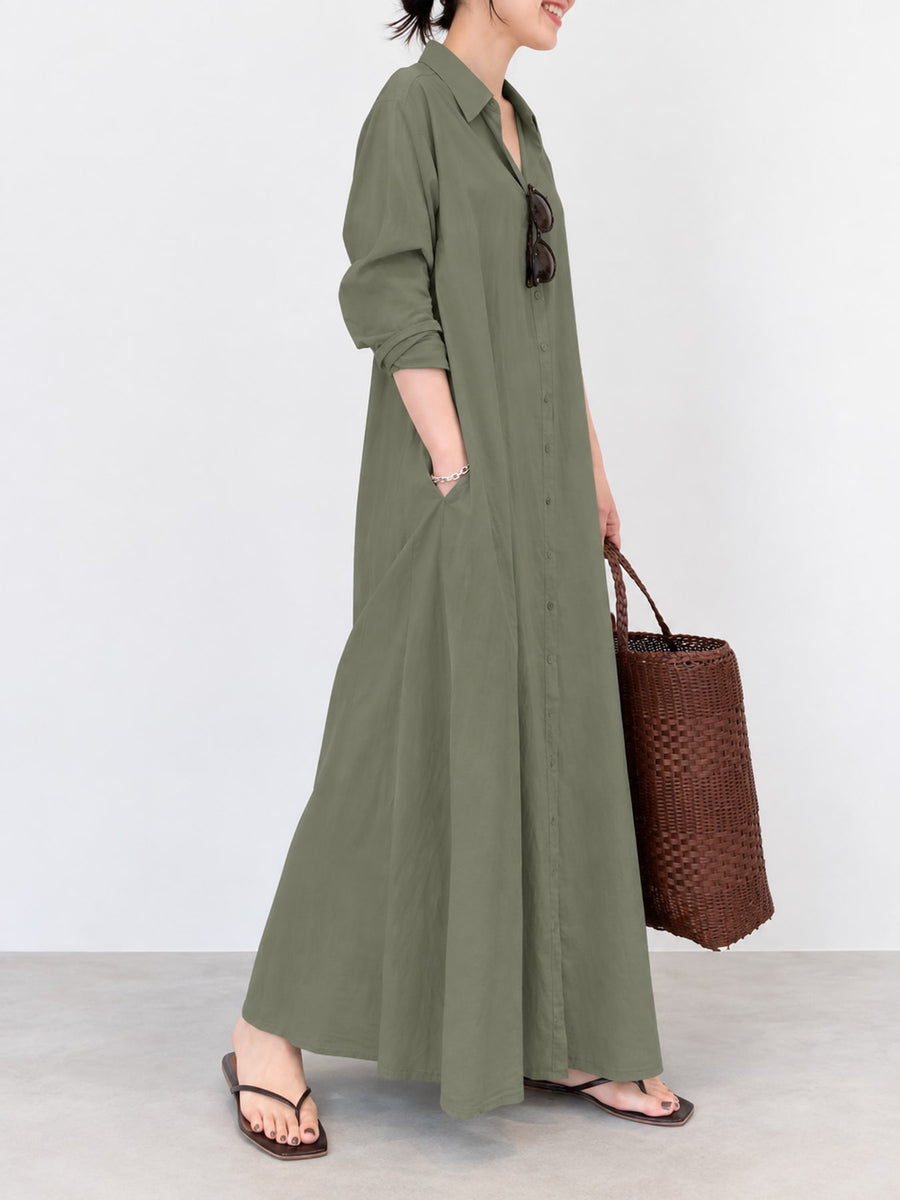 burgundy shirt dress with maxi and button-front