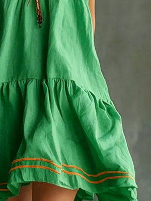 bohemian mini dress in Green with square neck