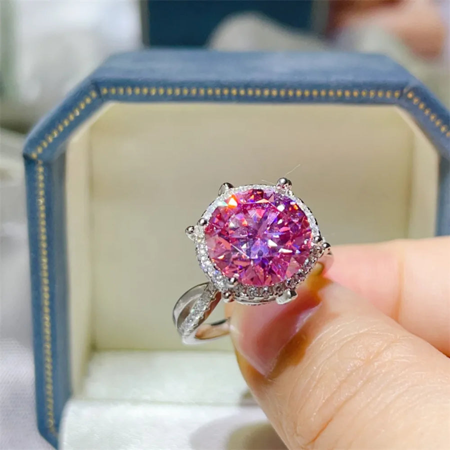 Platinum-Plated,925 sterling silver,Moissanite,Zircon (accent stones) Carat weig ring in Sky Blue with halo silhouette