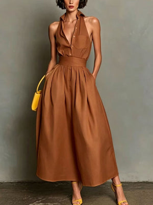 Dusty Pink A-line dress with collared and sleeveless