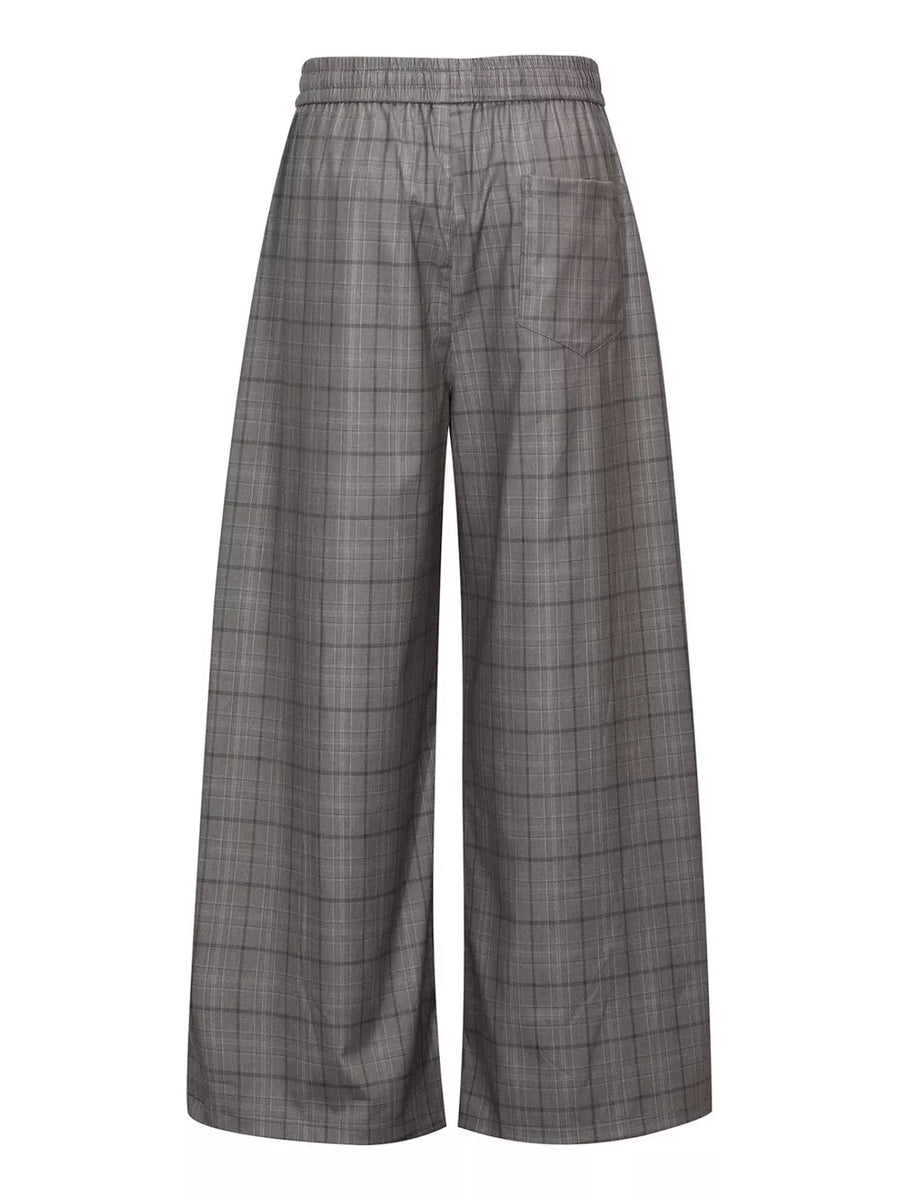 Gray with Men's Plaid Wide-leg Pants