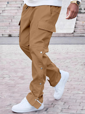 cargo pants in camel featuring drawstring waist and relaxed fit
