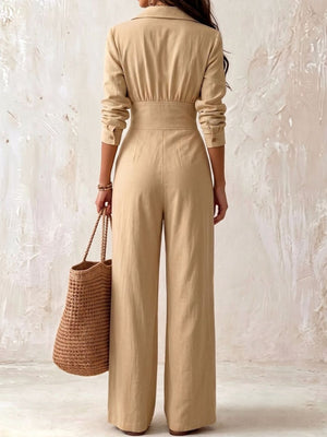 100% polyester Care instructions: Machine wash cold jumpsuit in Tan with relaxed silhouette