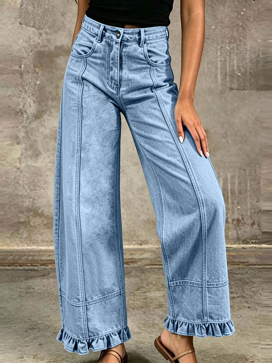 85% cotton, 15% polyester Care instructions: Machine wash cold jeans in Khaki with flared silhouette