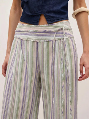 Tangerine with Striped Wide-leg Pants With Tie Waist