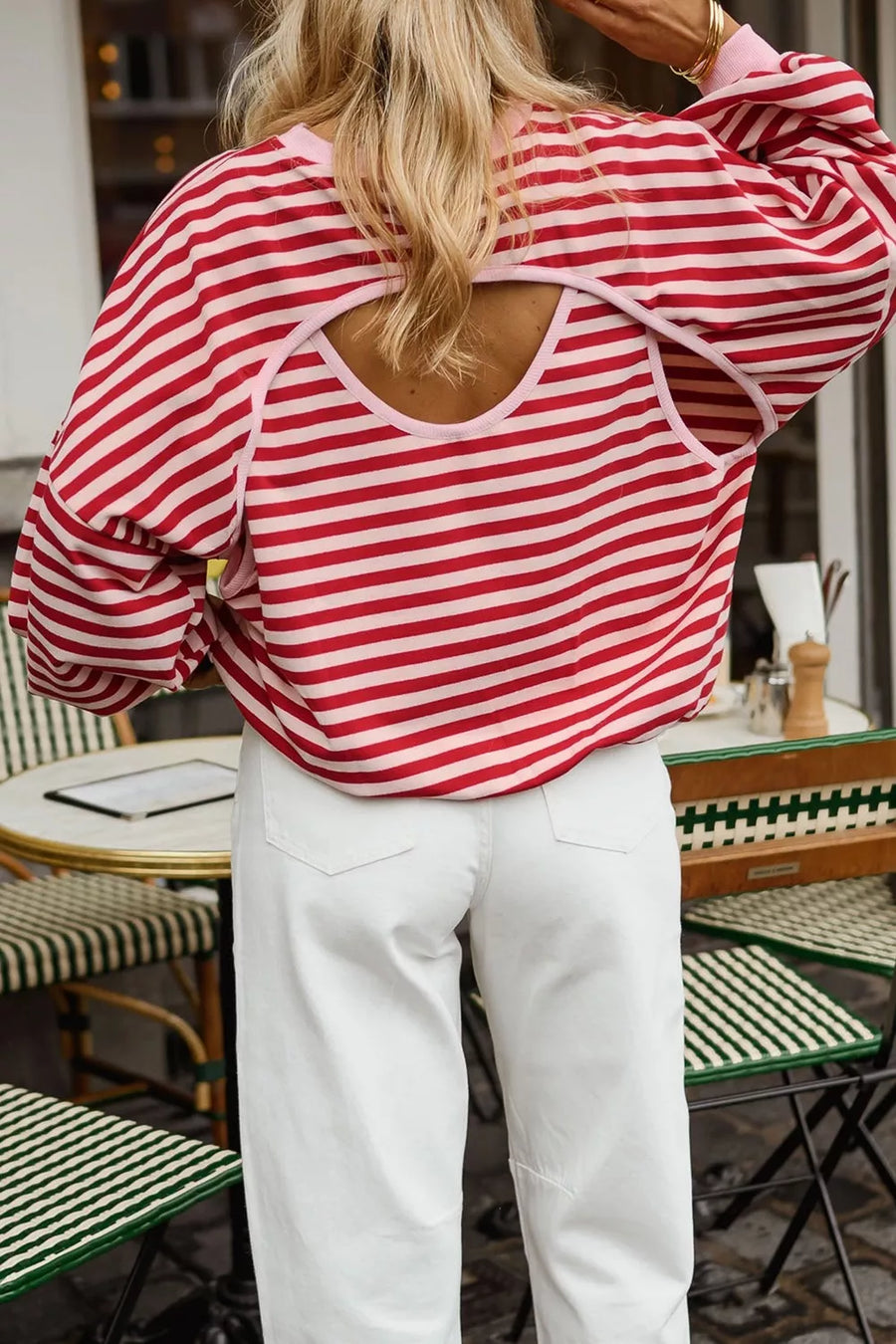 sweatshirt in Stripe with striped and cutout back