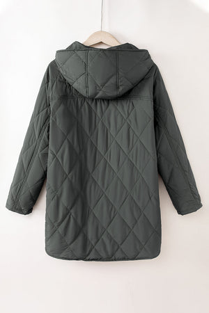 Diamond quilted hooded snap jacket in light gray with a relaxed fit.