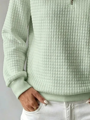Waffle Knit Quarter-Zip Sweatshirt in Dusty Pink with zipper