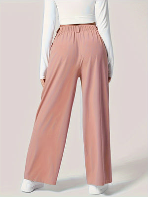 Pleated wide-leg trousers in pale blush with a high elasticated waist.