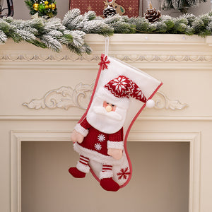 White Christmas stocking with Santa Claus applique and red trim