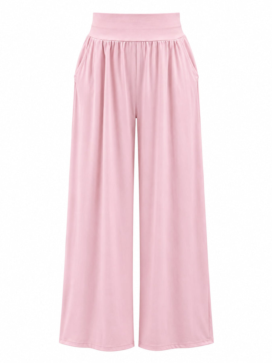 Dark Blue wide-leg pants with full-length and pull-on