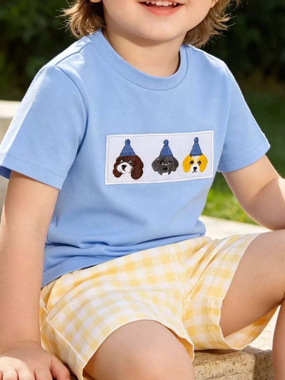 Children's Puppy Round Neck Tee And Shorts Set