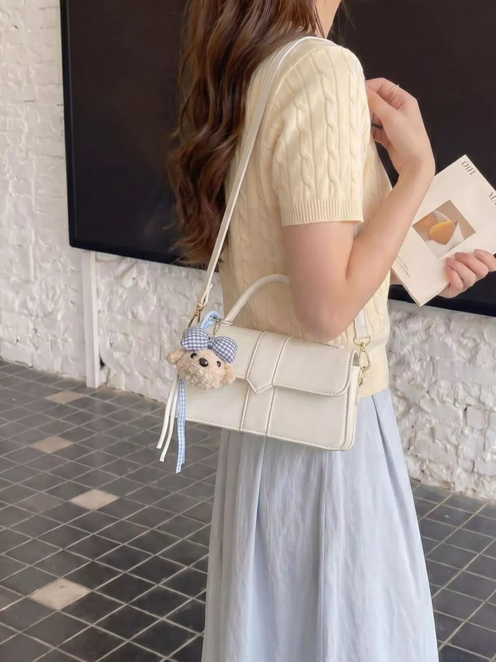 PU Leather Imported Size &amp crossbody bag in Beige with boxy silhouette