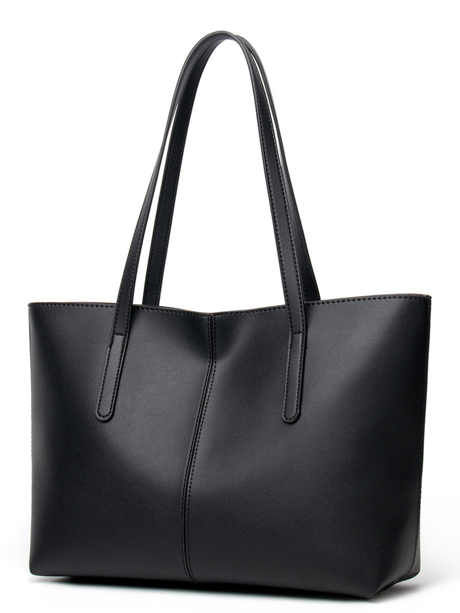 Black PU Leather Tote Bag in Black