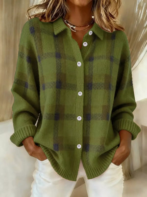 Khaki Plaid Button-up Cardigan