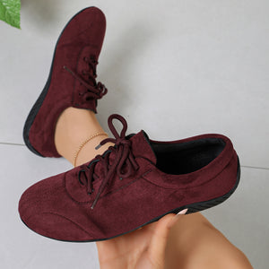 Round Toe Lace Up Sneakers Style 10600155344 in Wine Red with round toe