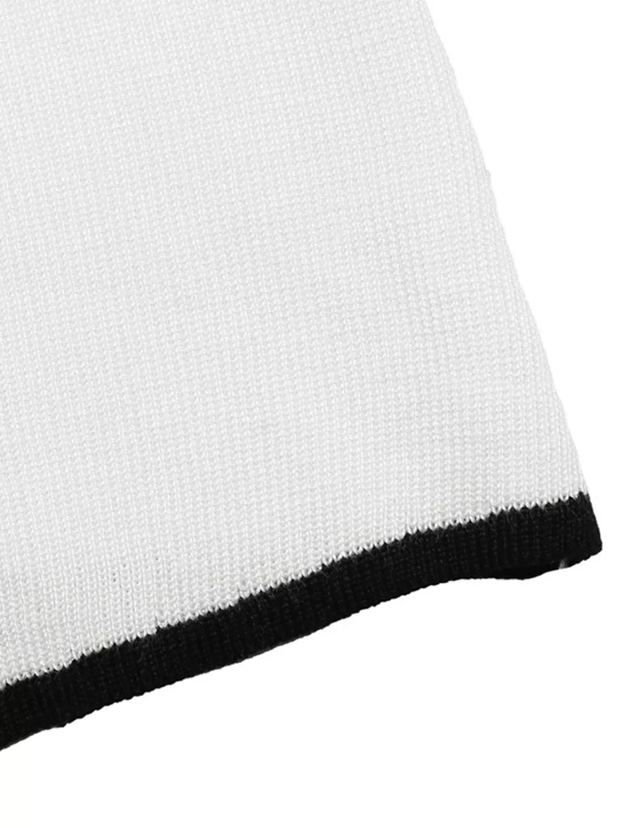 Contrast Trim Button Decor Knit Top option 8