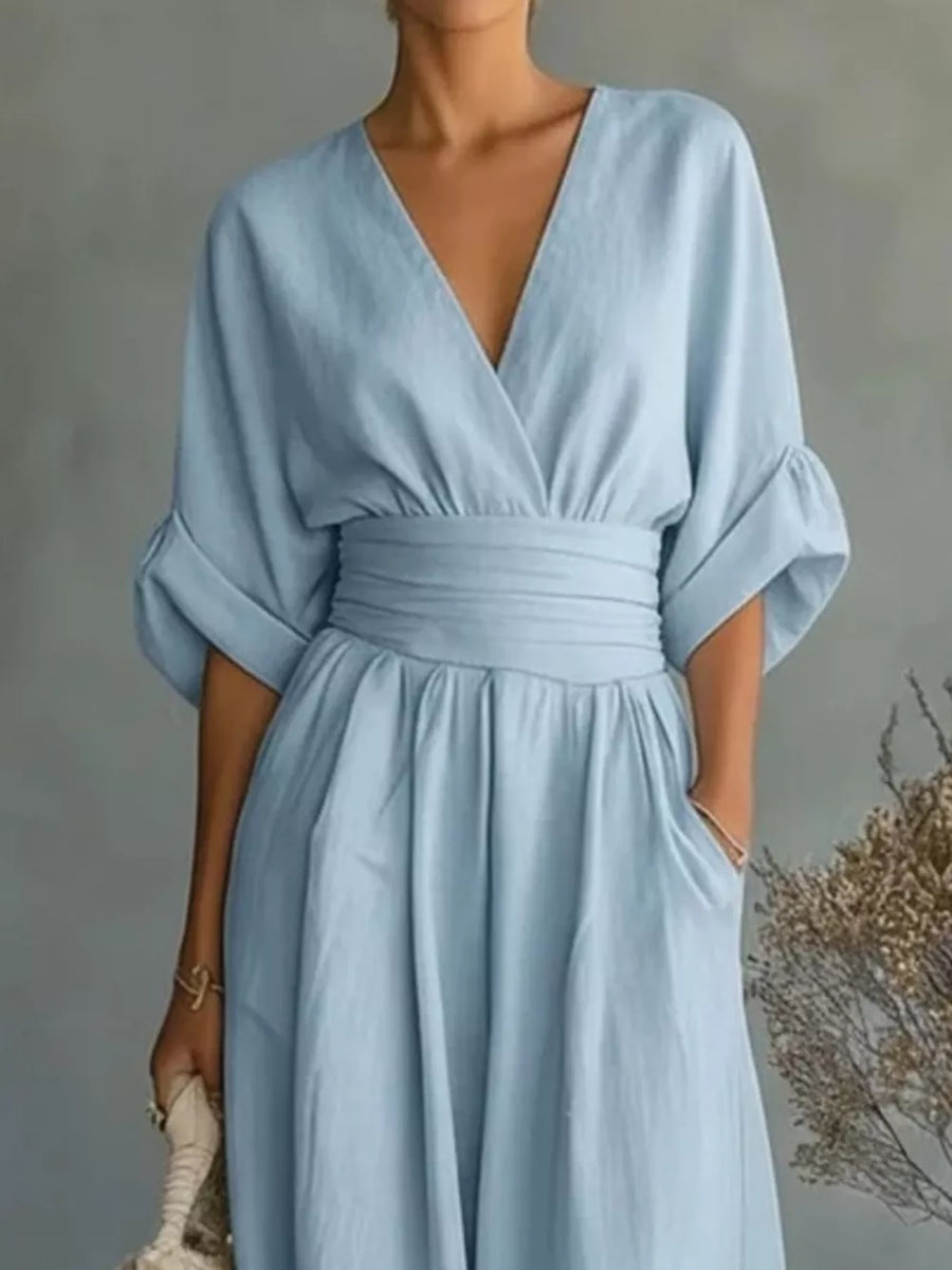 Light Blue Full Size Half Sleeve Wide Leg Jumpsuit