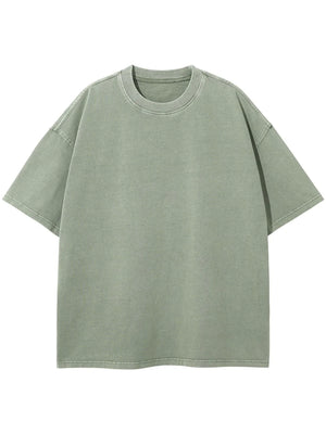Sage washed cotton boxy tee with crew neck and short sleeves.