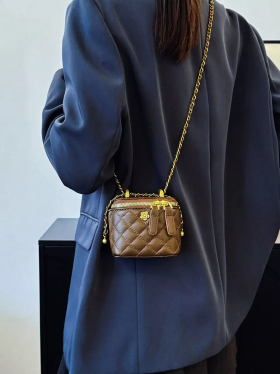 Black with Quilted Chain Strap Crossbody Bag in Black