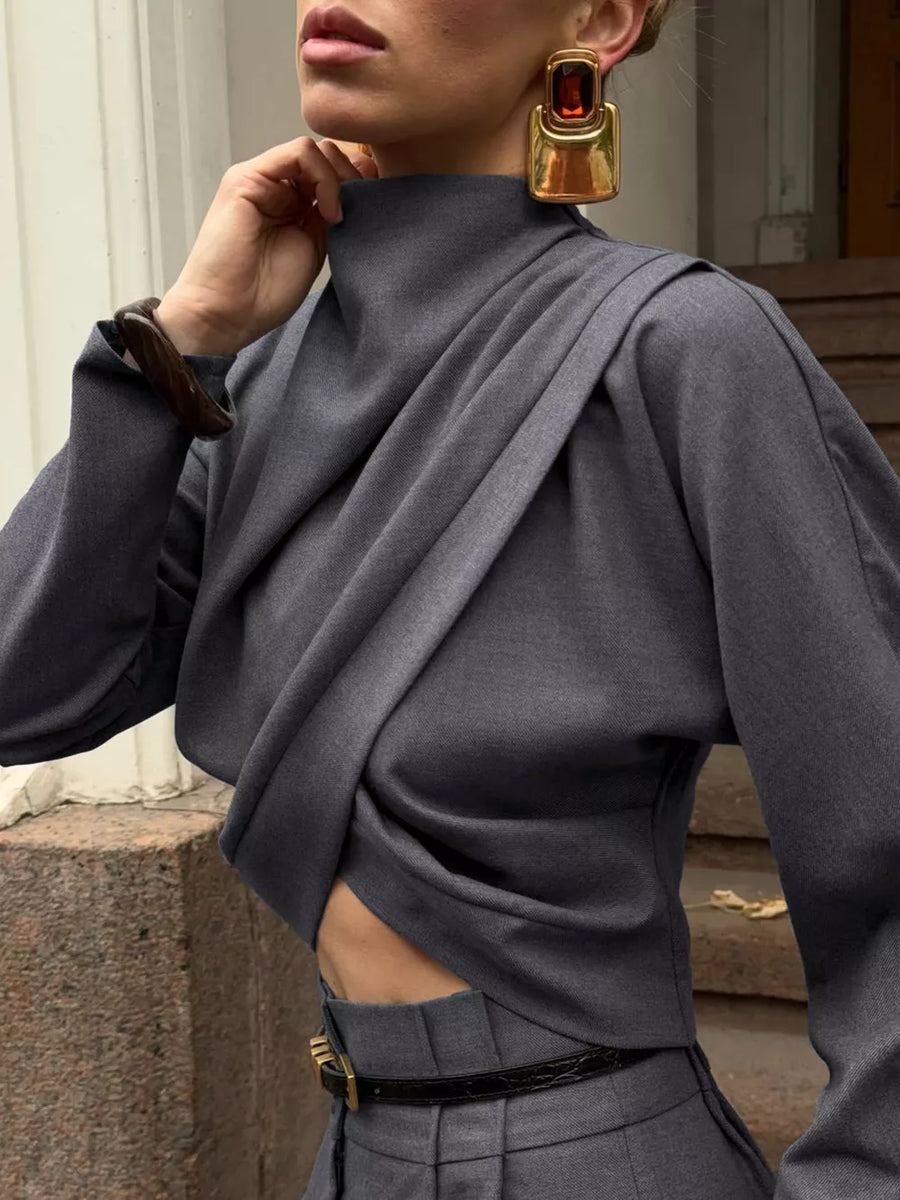 modern two-piece set in Gray with mock neck