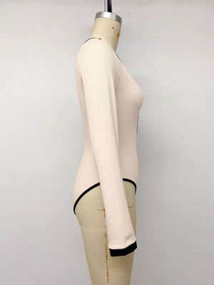 Ribbed V-neck Long Sleeve Bodysuit option 7