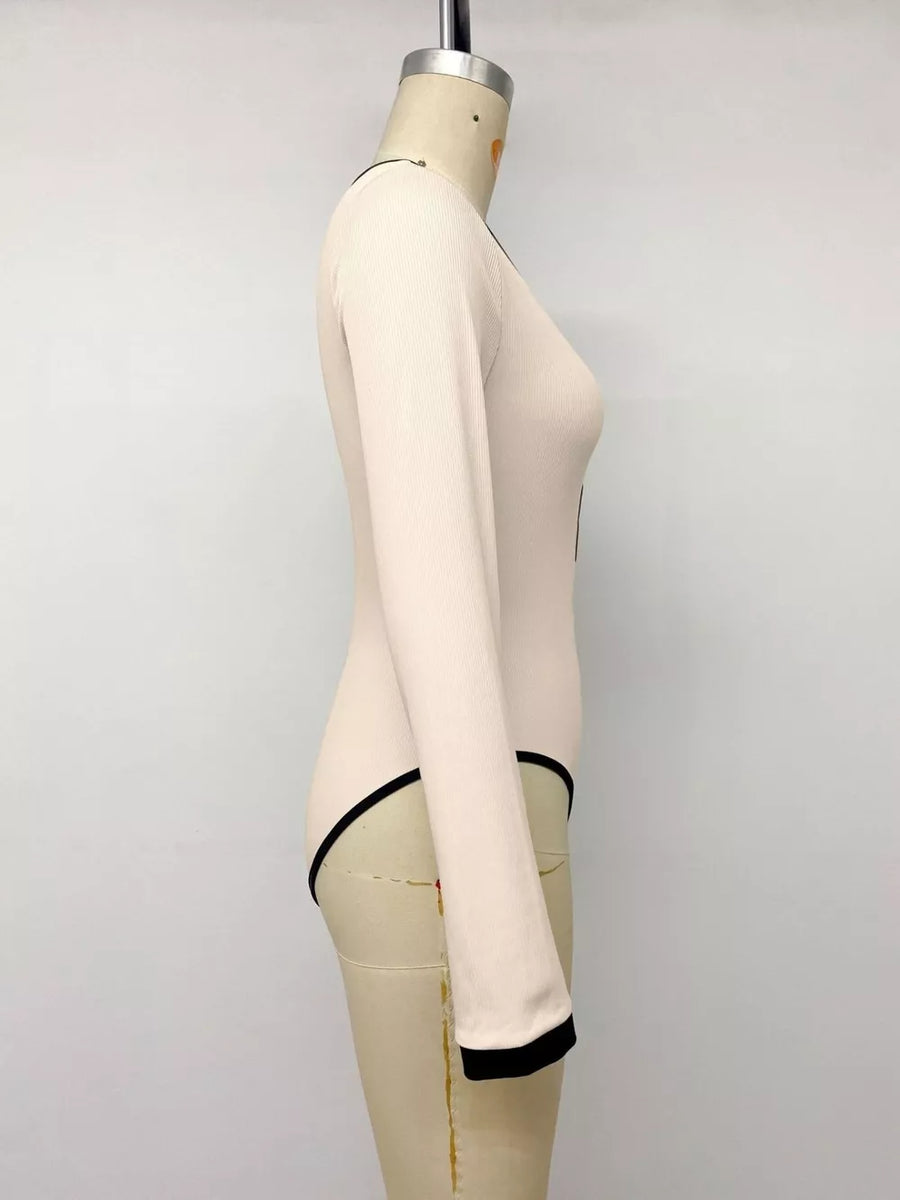 Ribbed V-neck Long Sleeve Bodysuit option 7