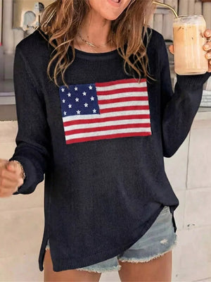 American Flag Long Sleeve Sweater in Black
