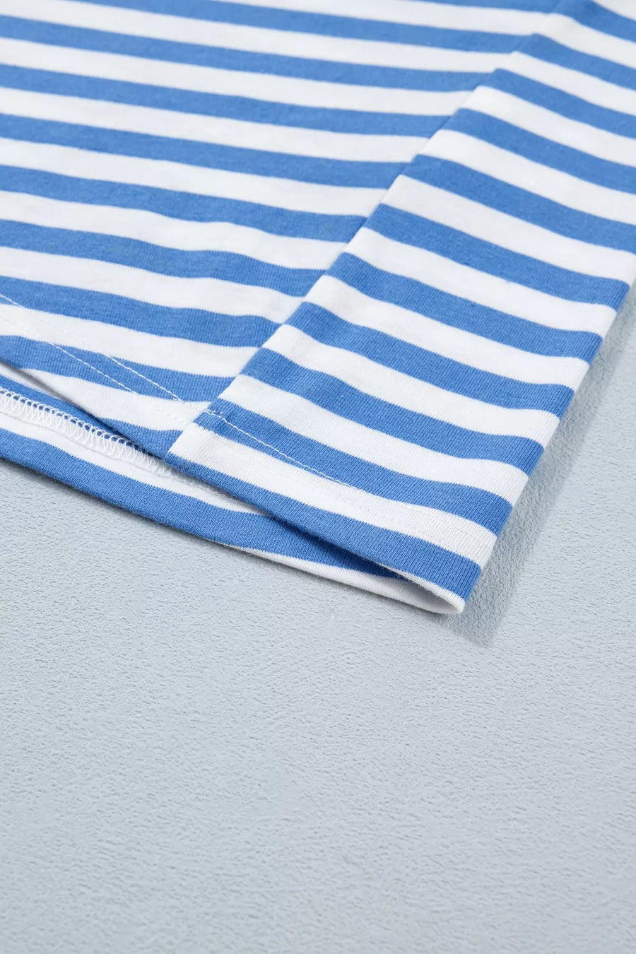 Nautical stripe cotton mini dress with tie detail, blue and white stripes, long sleeves