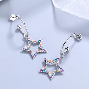 earrings featuring star in Silver with Platinum-Plated,925 sterling silver,Rhinestone Care instructions: Avoid wearing
