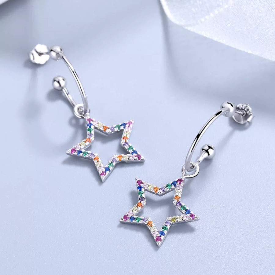 earrings featuring star in Silver with Platinum-Plated,925 sterling silver,Rhinestone Care instructions: Avoid wearing